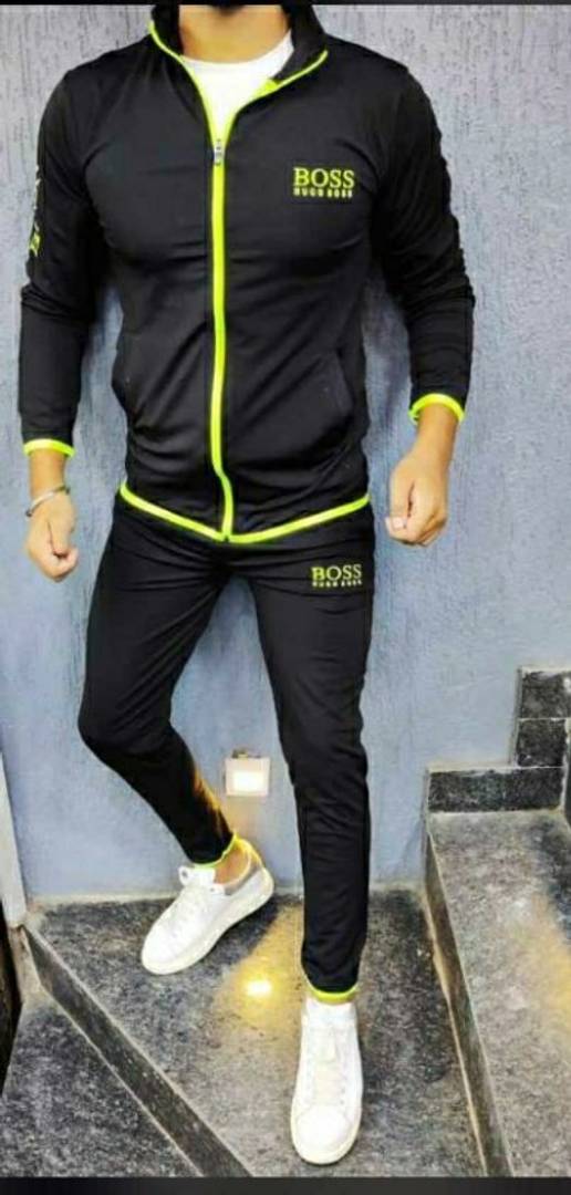 BRANDED BLACK FOUR WAY POLYESTER SPANDEX MEN'S TRACKSUITS