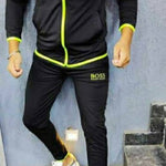 BRANDED BLACK FOUR WAY POLYESTER SPANDEX MEN'S TRACKSUITS
