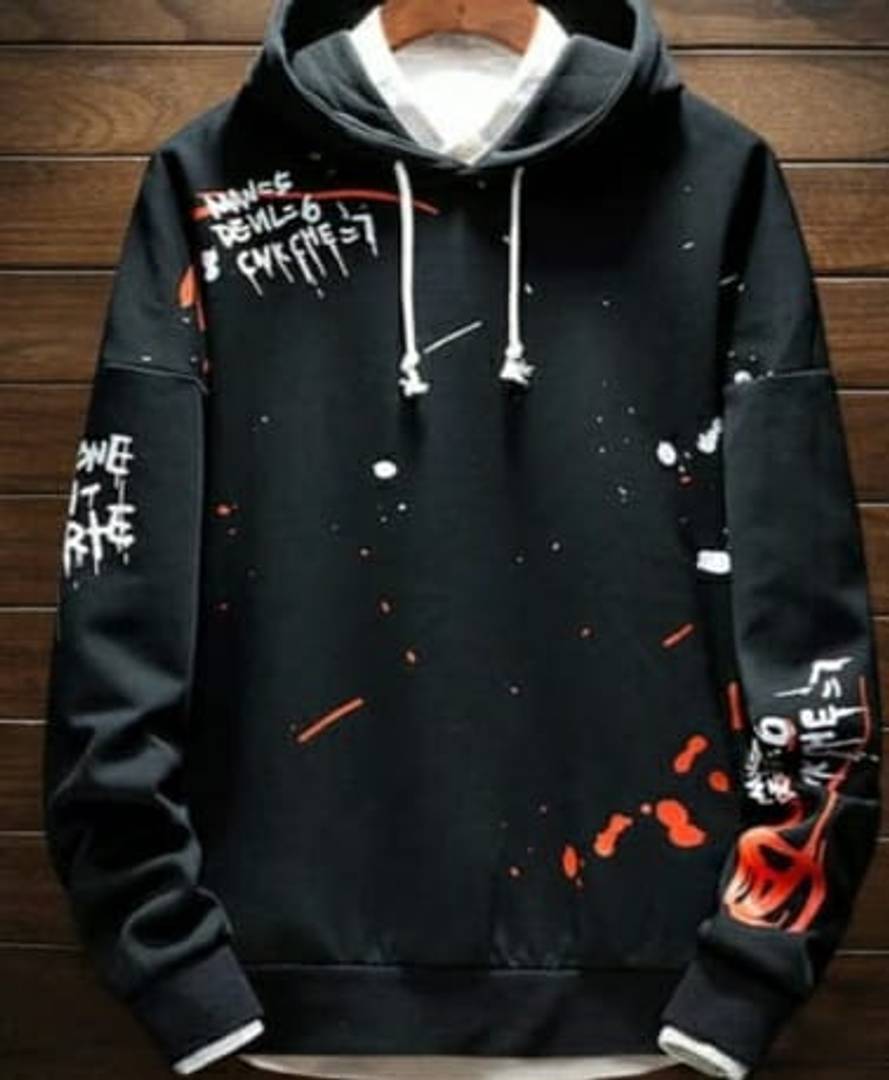 MEN WOOLEN FLEECE BLACK EXCLUSIVE FULL SLEEVES HOODED SWEATSHIRT FOR MEN'S & BOY'S