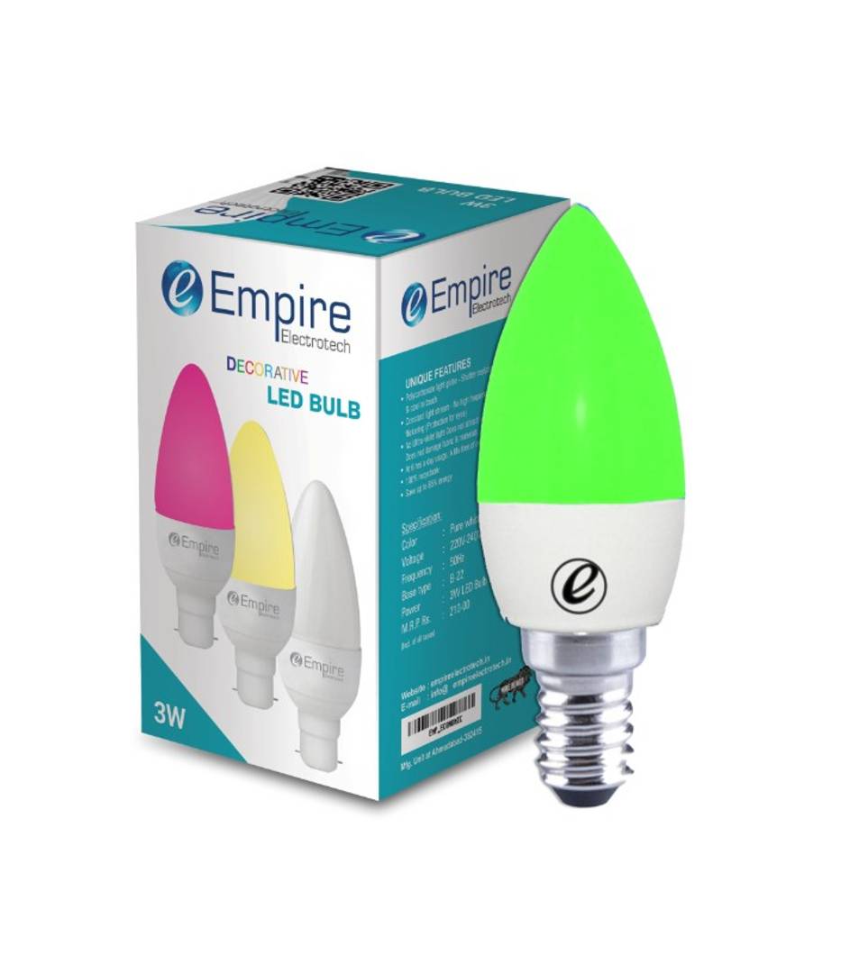 3W E14 Green Color Candle Led Bulb Pack Of 1