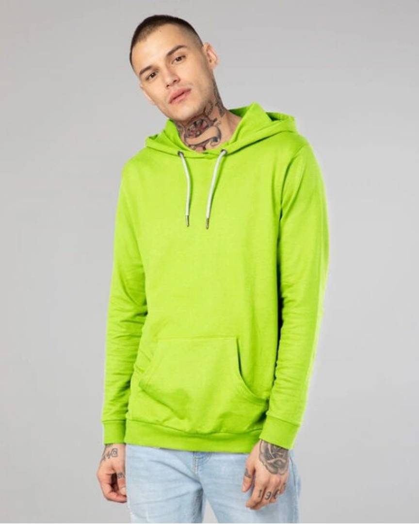 Stunning Green Cotton Solid Long Sleeves Hoodies For Men