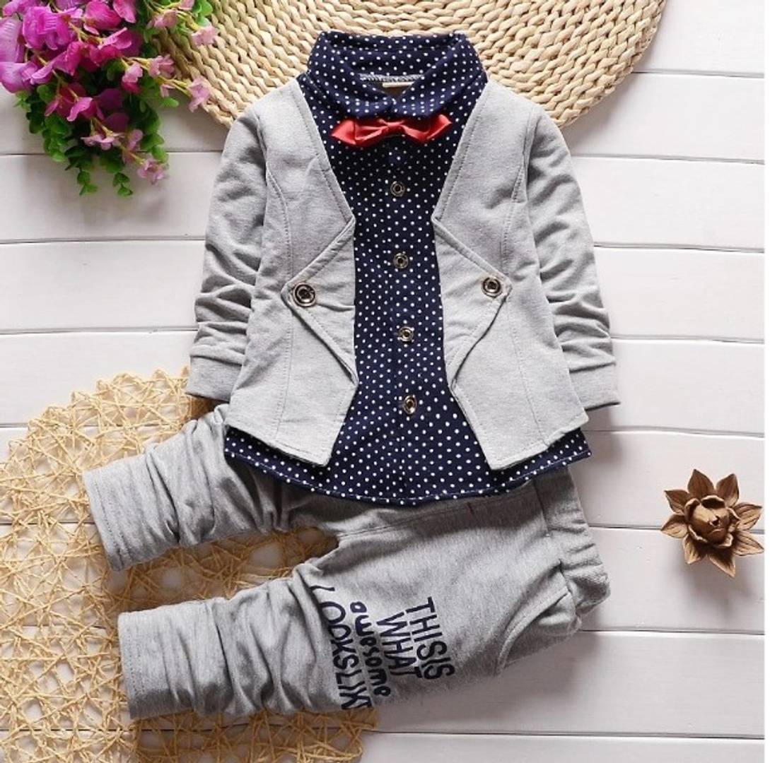 Adorable Cotton Printed Bow Shirt And Pant With Blazer Set For Boys