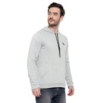 Solid Grey Hooded Full Sleeve With  Side Pocket Sweatshirt For Men