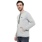 Solid Grey Hooded Full Sleeve With  Side Pocket Sweatshirt For Men