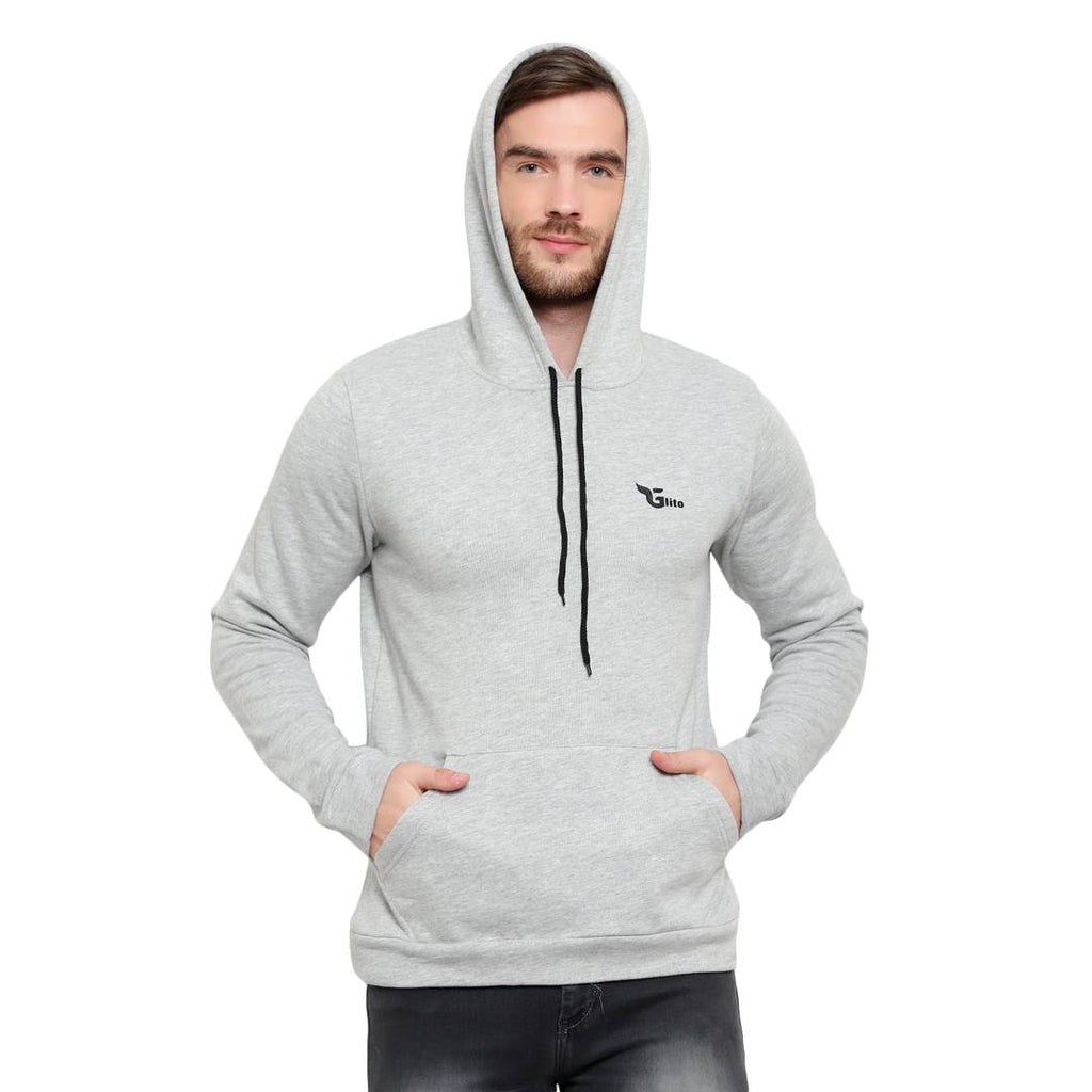 Solid Grey Hooded Full Sleeve With  Side Pocket Sweatshirt For Men
