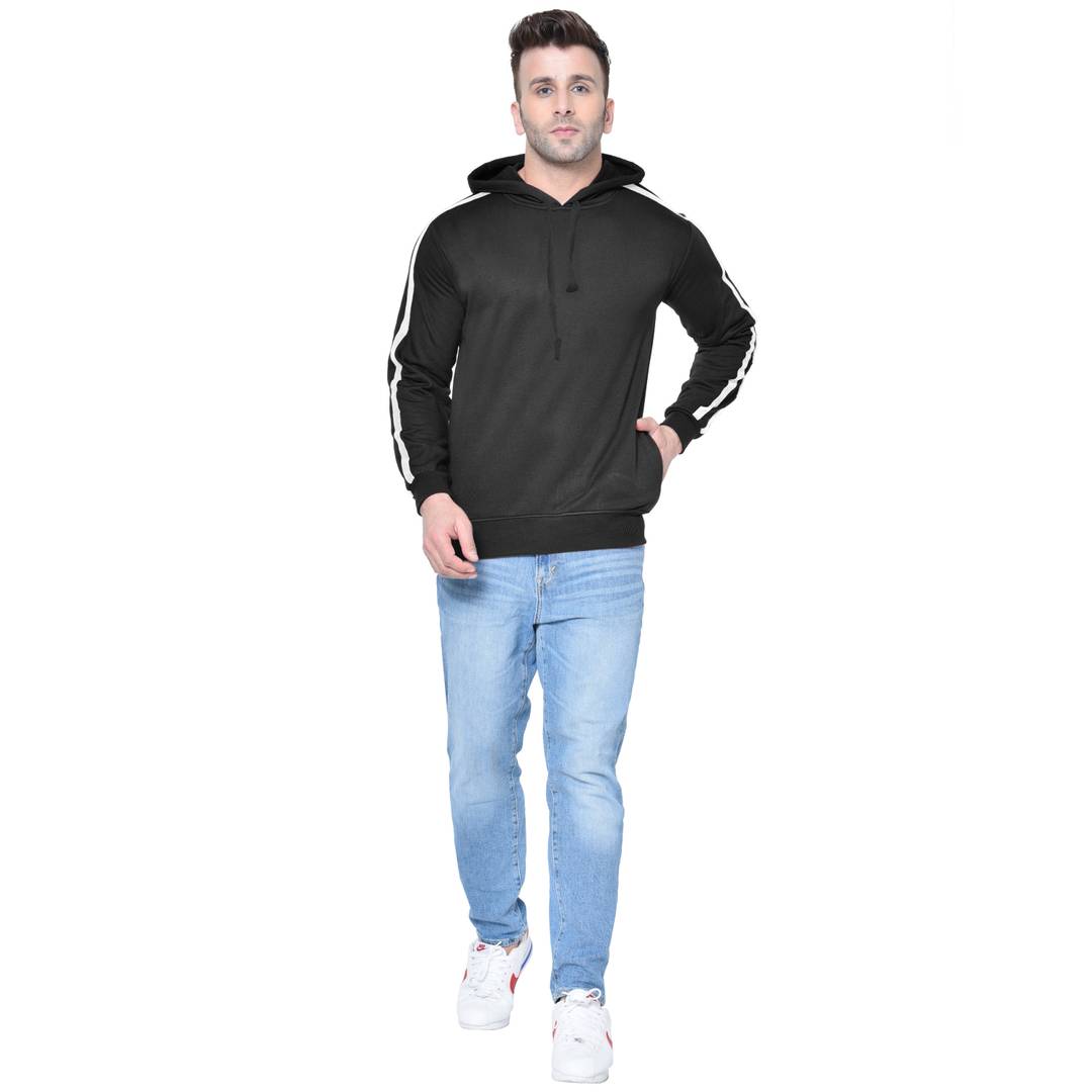 Men's Black Solid  Fleece  Hooded Sweatshirt