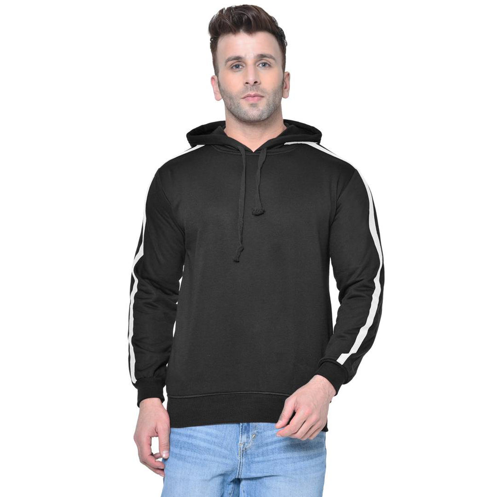 Men's Black Solid  Fleece  Hooded Sweatshirt