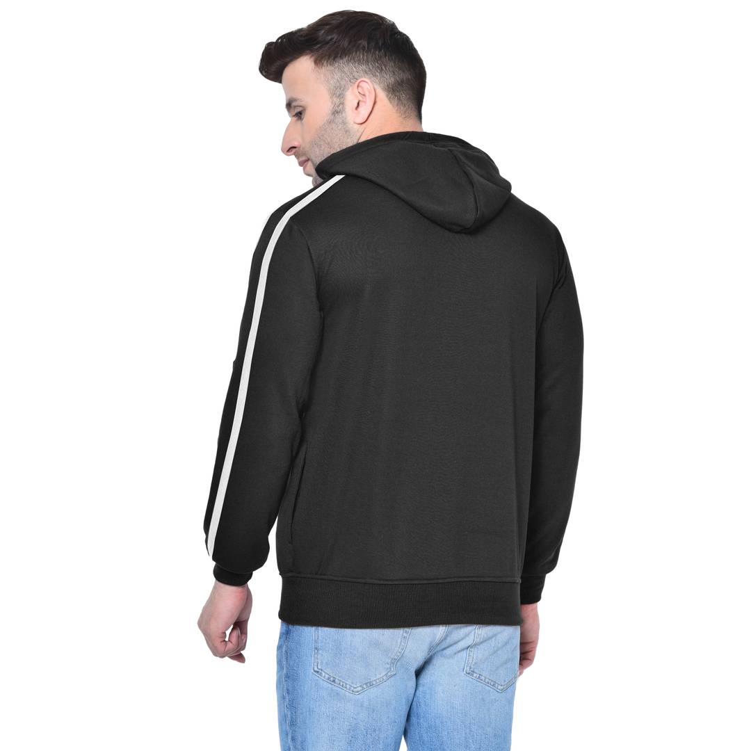 Men's Black Solid  Fleece  Hooded Sweatshirt
