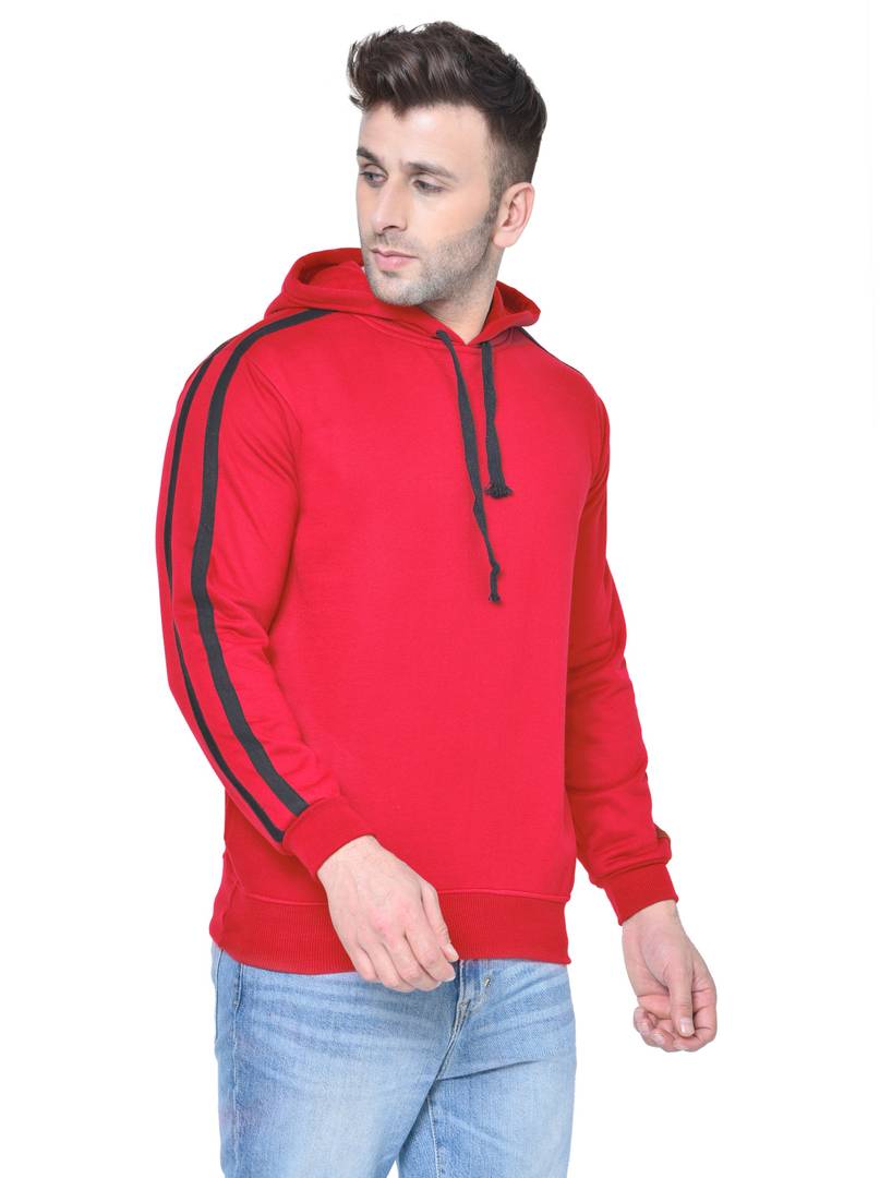 Men's Red Solid  Fleece  Hooded Sweatshirt