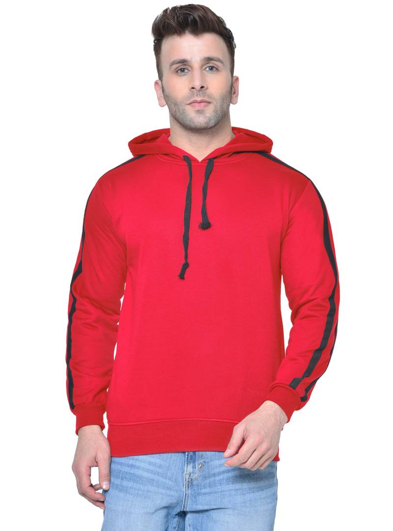 Men's Red Solid  Fleece  Hooded Sweatshirt