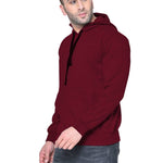 Men's Maroon Solid  Fleece  Hooded Sweatshirt