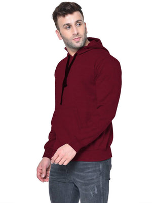 Men's Maroon Solid  Fleece  Hooded Sweatshirt