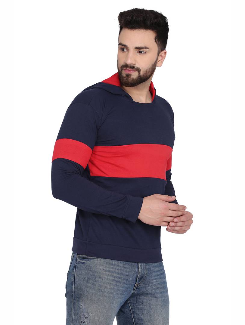 Men's Navy Blue Cotton Blend Hoodie