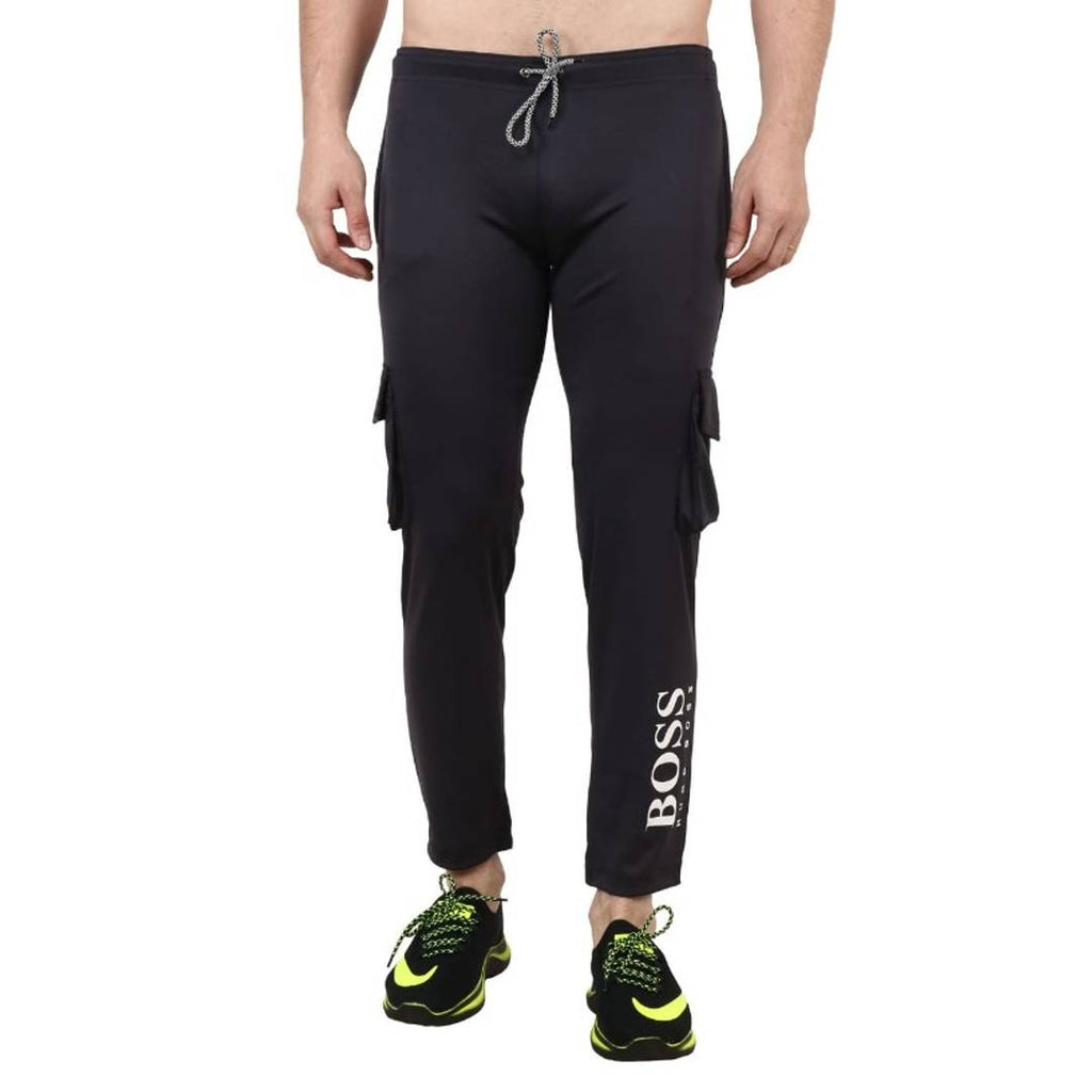 Exclusive black men sporty branded polyester lower for gym , morning walks and sports occassions.  (HG)