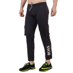 Exclusive black men sporty branded polyester lower for gym , morning walks and sports occassions.  (HG)