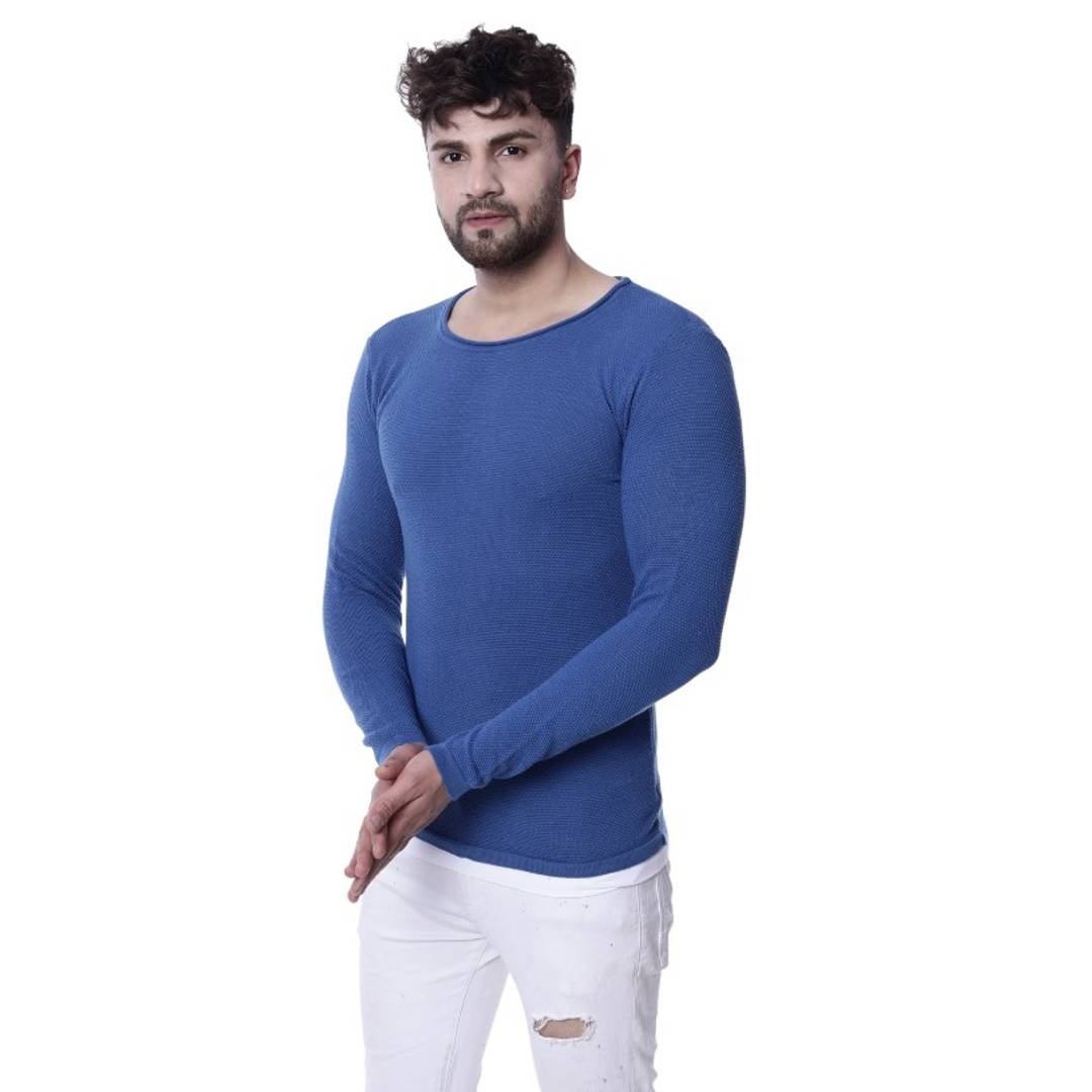EKFX Men's Cotton Round Neck Blue Sweater