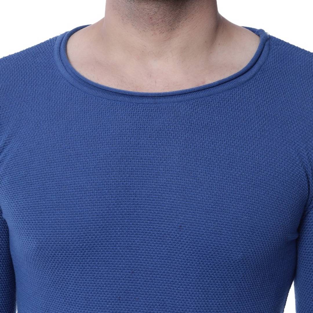 EKFX Men's Cotton Round Neck Blue Sweater