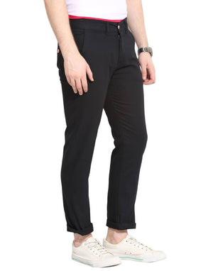 Stylish Cotton Black Solid Smart Fit Chinos For Men