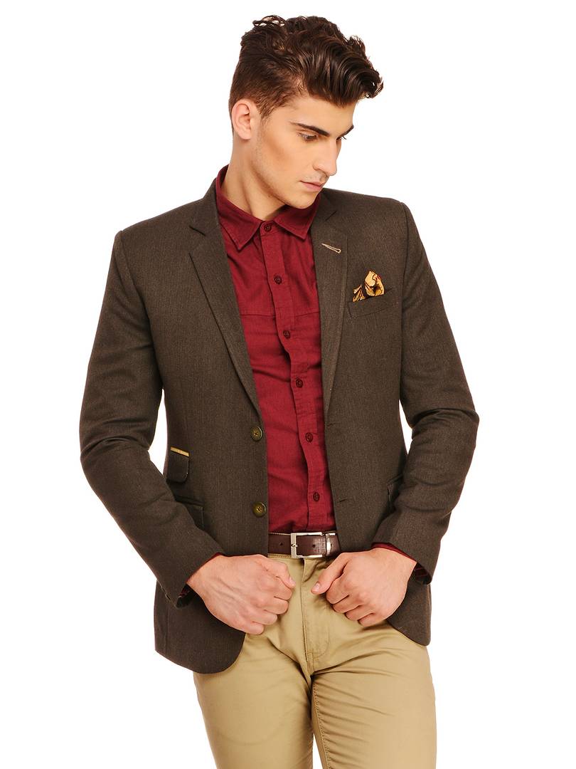 Fashionable Brown Polyviscose Jacket For Men