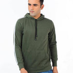 Elegant Green Cotton Self Design Hoodies For Men