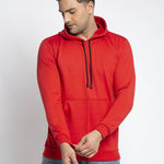 Stylish Cotton Blend Red Solid  Pullover Hooded Sweatshirt For Men