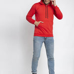 Stylish Cotton Blend Red Solid  Pullover Hooded Sweatshirt For Men