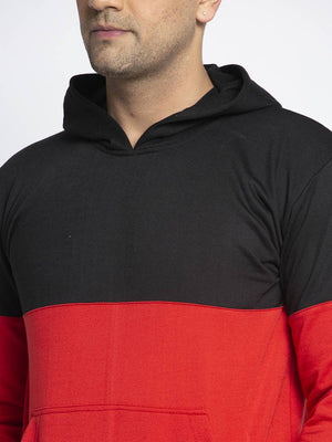 Stylish Cotton Blend Multicoloured Colourblocked Pullover Hooded Sweatshirt For Men