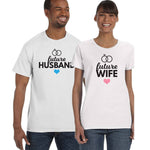 Couple White Cotton Printed Round Neck Tees (Pack of 2)