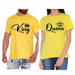 Couple White Cotton Printed Round Neck Tees (Pack of 2)