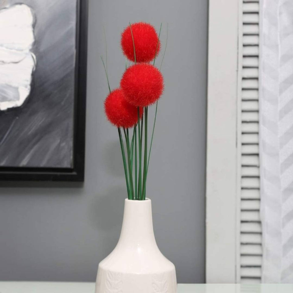 NUtts Artificial Pom Pom Decorative Flower Stick Red