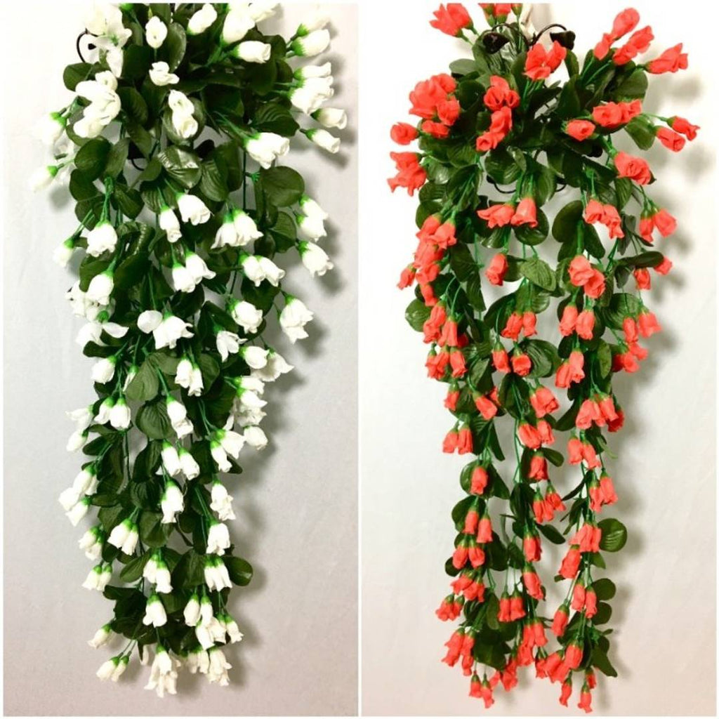 Nutts Artificial Hanging Rose Flower Vine for Indoor and Outdoor Decoration (33 inch) Pack of 2 (White-red)