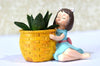 Grey Fox || Resin Pot Cute Girl with Basket || Succulent Pot Indoor || Desktop Flower Planter || Home Decor Garden || Without Plant