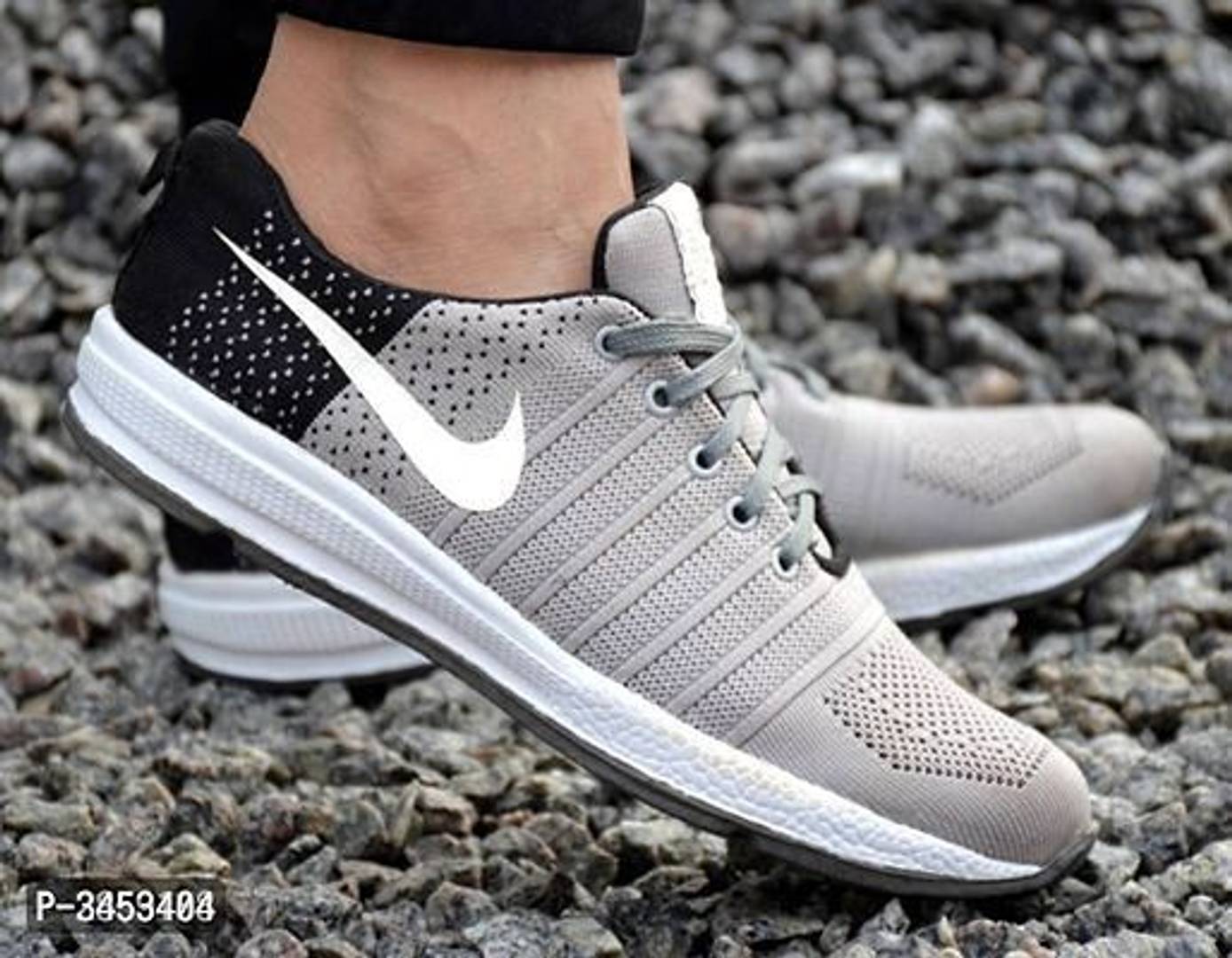 Ultra Lite Grey Black Flyknit Sports Shoes For Men