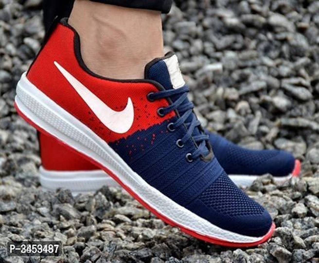 Ultra Lite Blue and Red Flyknit Sports Shoes For Men
