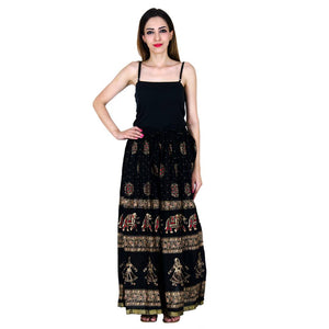 Stylish Cotton Black Kalamkari Print Skirt For Women