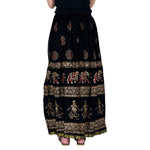 Stylish Cotton Black Kalamkari Print Skirt For Women