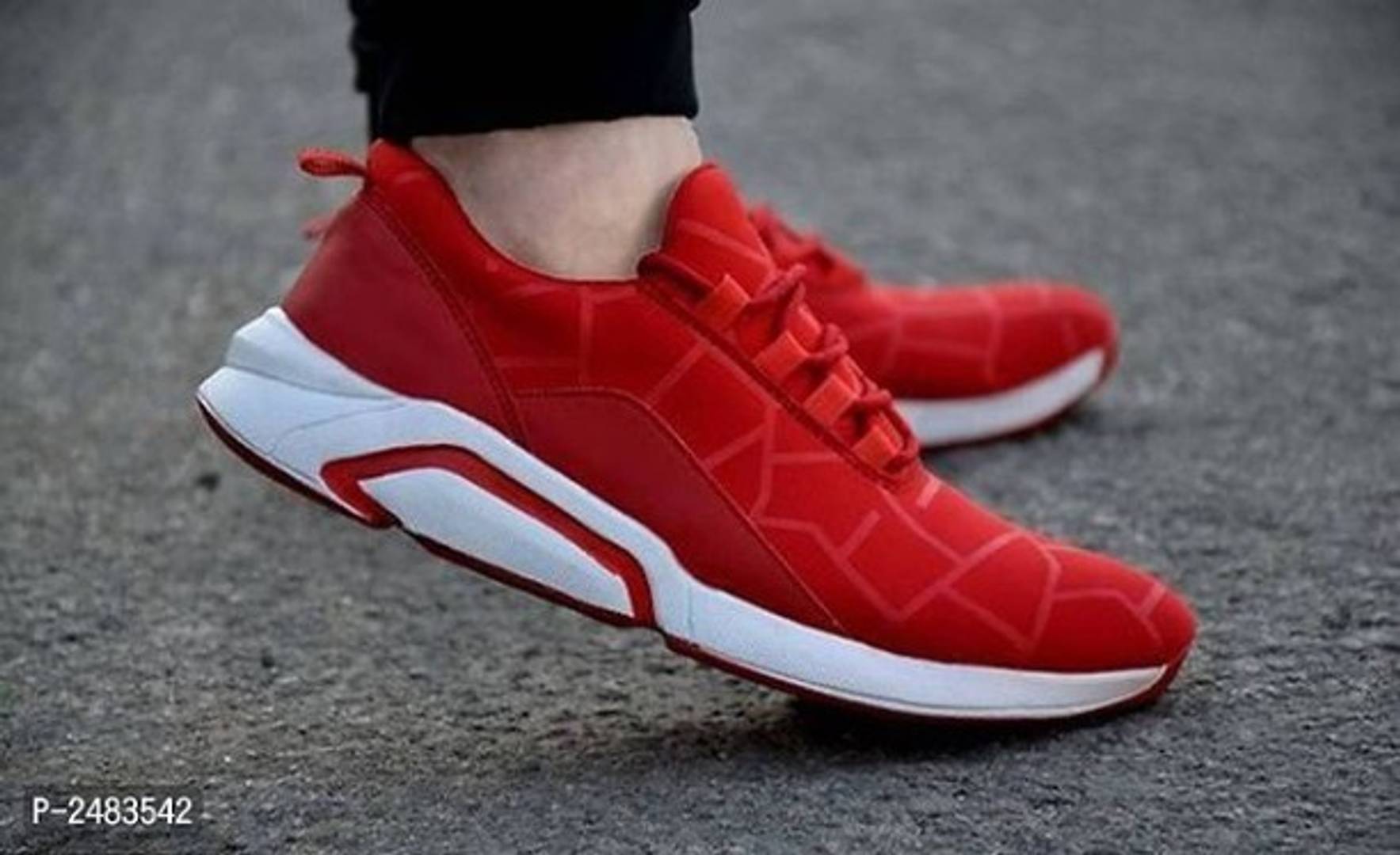 Stylish Red Solid Mesh Sneakers For Men