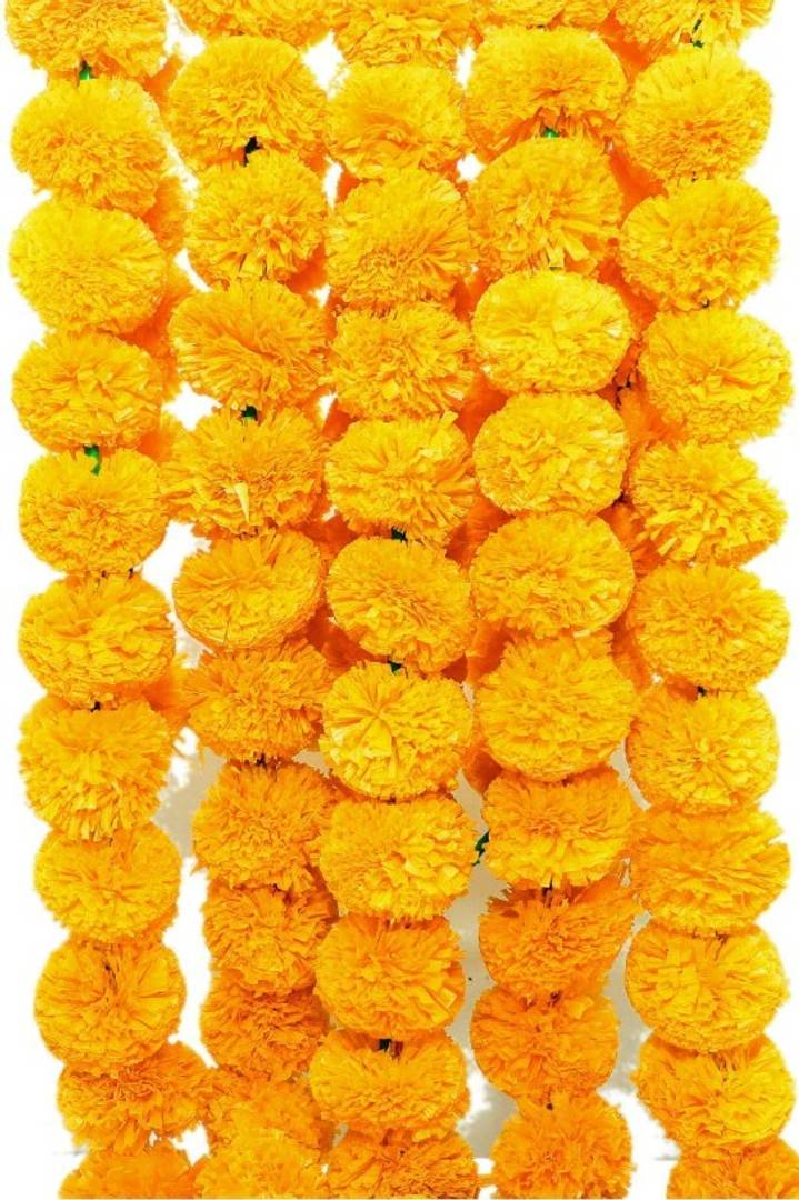 Nutts Artificial Yellow Marigold Flower Garlands 5 ft Long- for use in Parties, Celebrations, Home Decorations pack of 10
