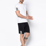 Stylish Multicoloured Striped Polyester Spandex Sports T-shirt & Shorts Set