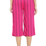 Elite Pink Cotton Striped Capris For Women And Girls