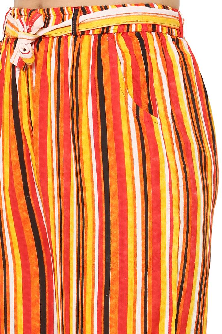 Elite Multicoloured Cotton Striped Capris For Women And Girls