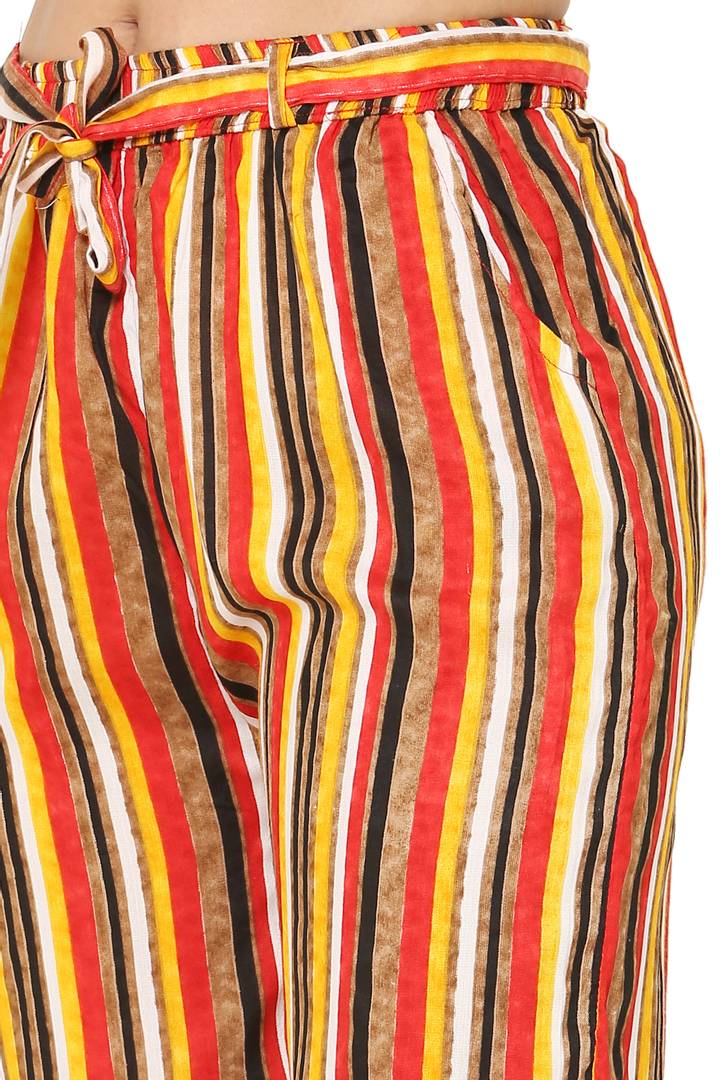Elite Multicoloured Cotton Striped Capris For Women And Girls