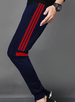 Navy Blue Striped Polyester Trendy Joggers