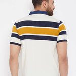 Men's White Cotton Striped Polos