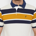 Men's White Cotton Striped Polos