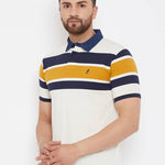 Men's White Cotton Striped Polos
