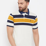 Men's White Cotton Striped Polos