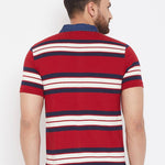 Men's Red Cotton Striped Polos