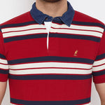 Men's Red Cotton Striped Polos