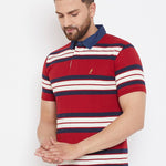 Men's Red Cotton Striped Polos